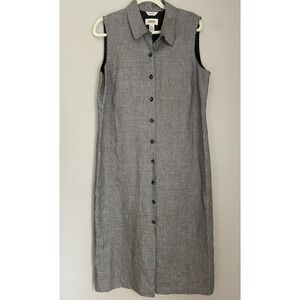 VTG Talbots 16 P Dress Irish Linen Sheath Houndstooth‎ Lined Button Sleeveless